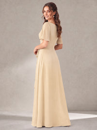 Scoop Neck A-line Chiffon Bridesmaid Dress with Flutter Sleeve & Belt