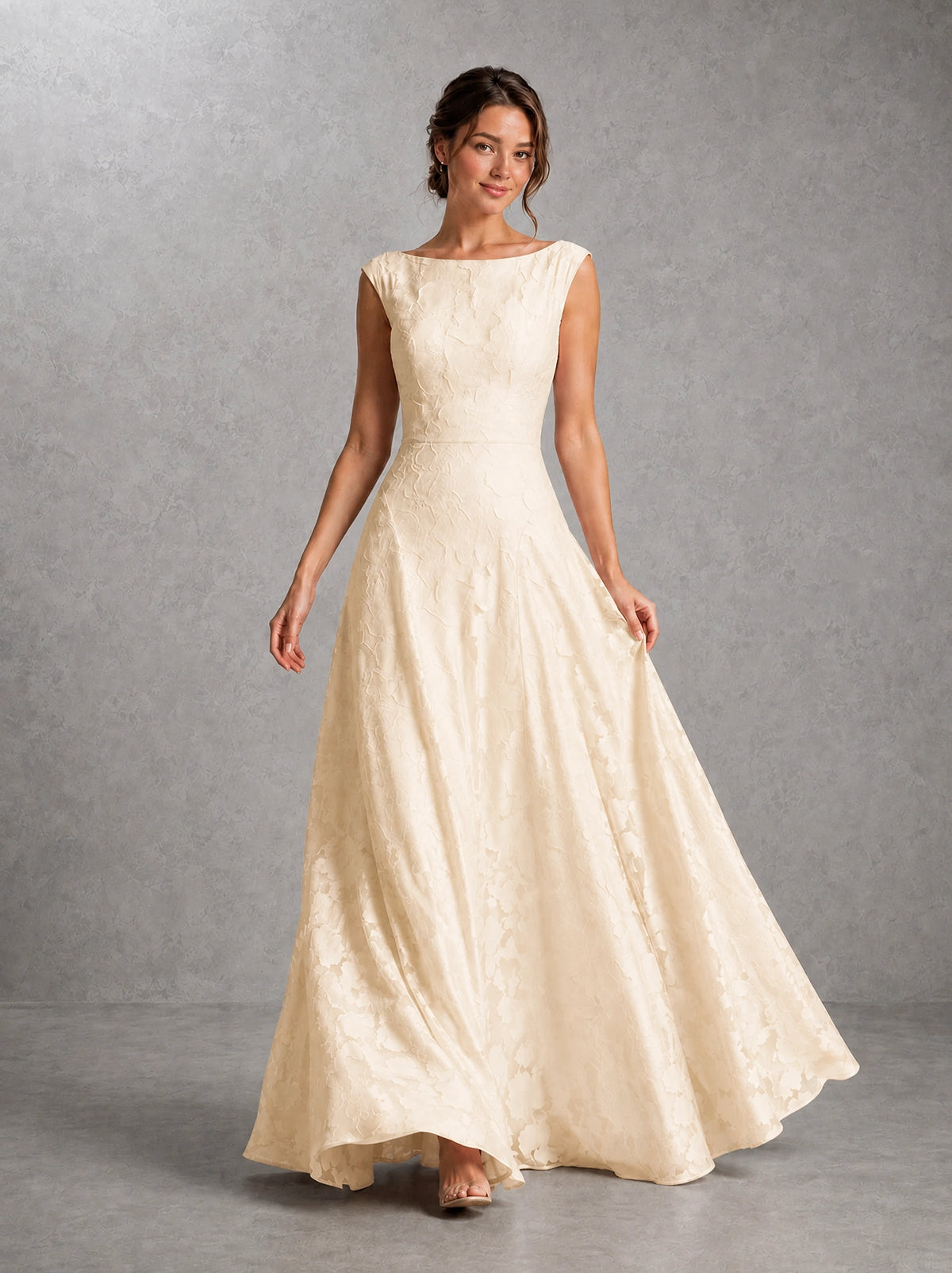 Blush Pink Lace Applique A-Line Bridesmaid Dress