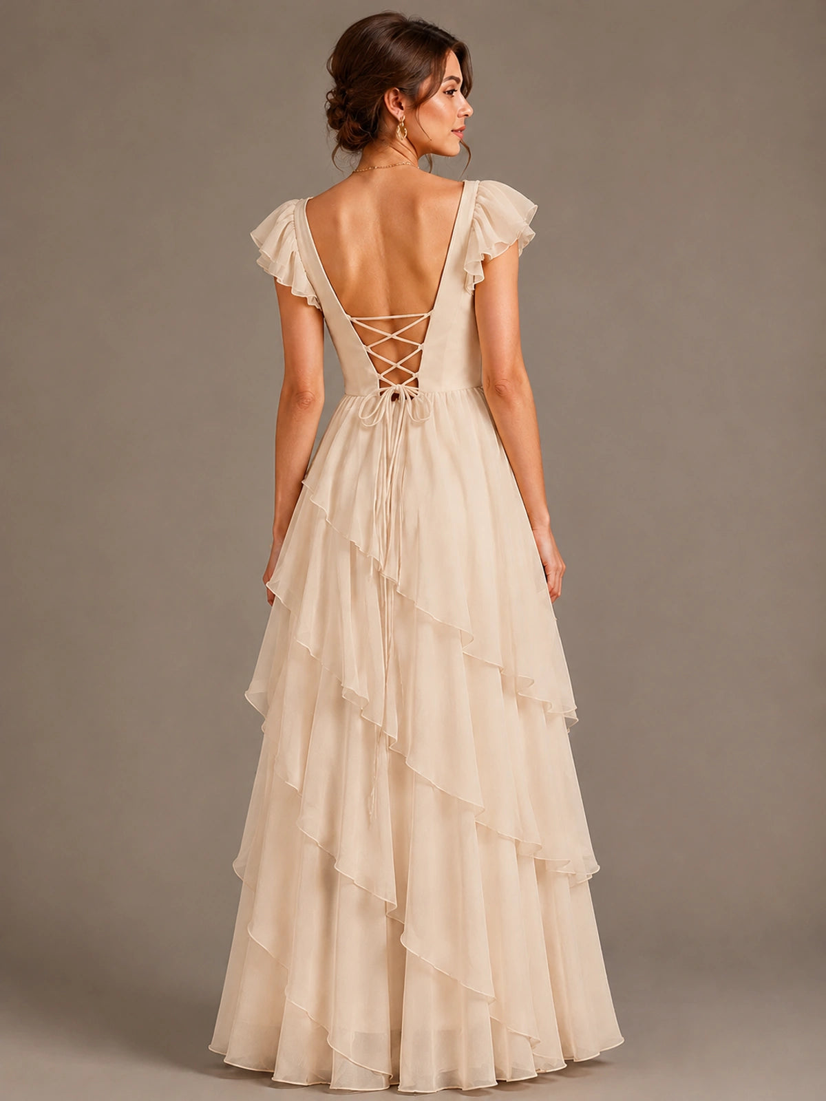 Ruffle Tiered V Neck Maxi Dress