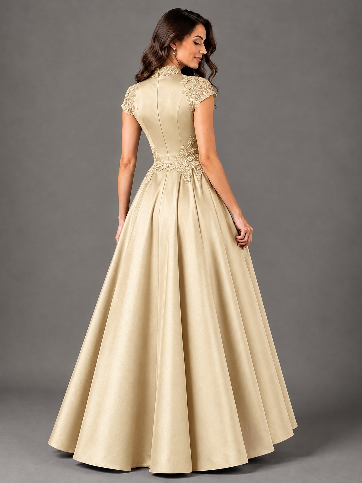 Lace Appliqué A-Line Satin Maxi Dress