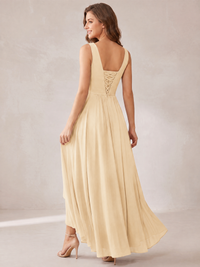 V-Neck High-Low Chiffon Bridesmaid Dress with Ruffles