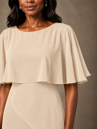 Taupe Chiffon A-Line Mother of the Bride Dress with Cape Sleeves