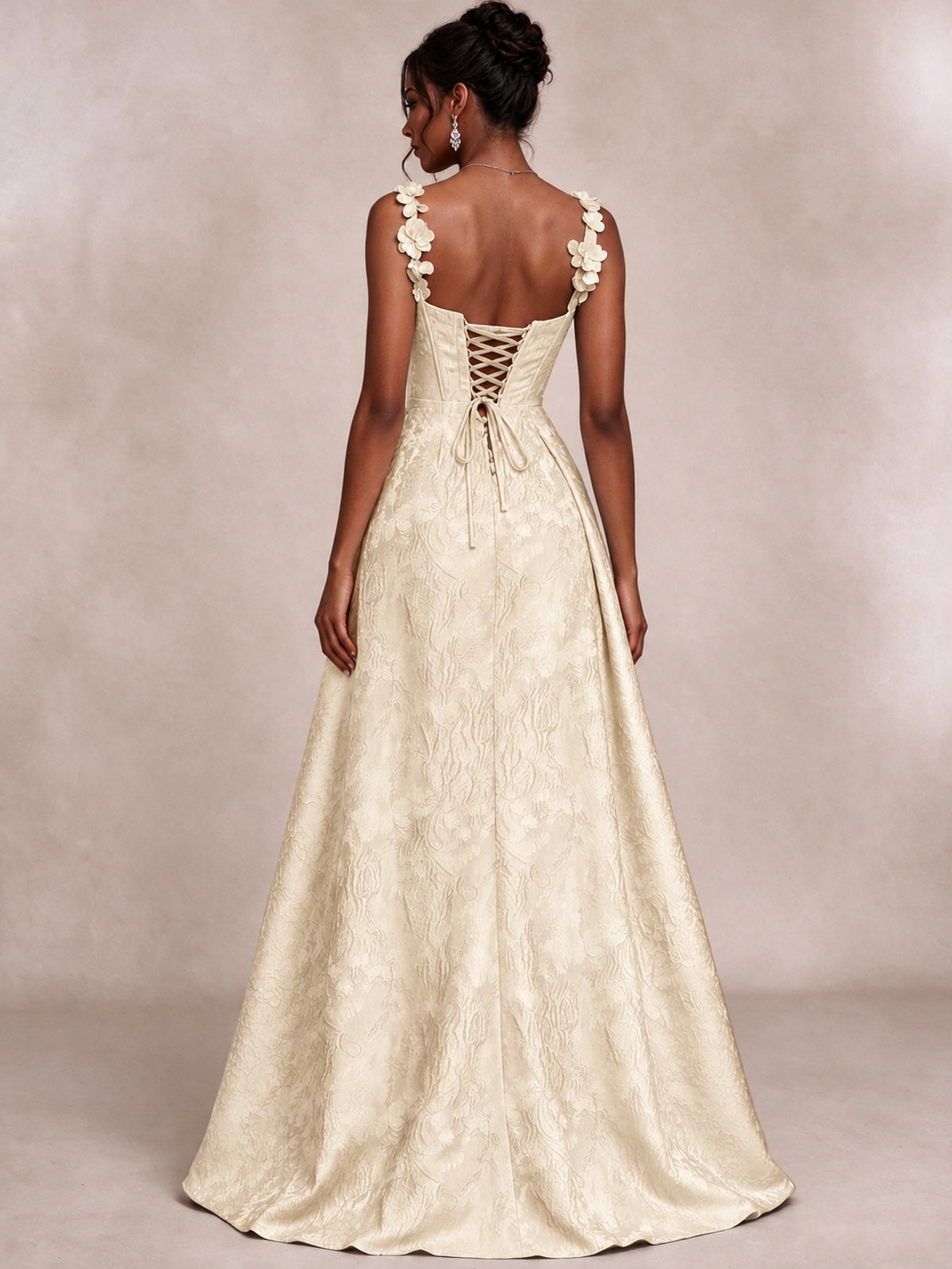 Light Blue 3D Floral Jacquard Prom Dress with Detachable Overskirt Corset Gown