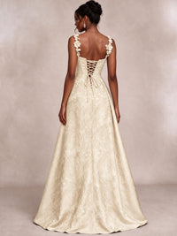 Light Blue 3D Floral Jacquard Prom Dress with Detachable Overskirt Corset Gown