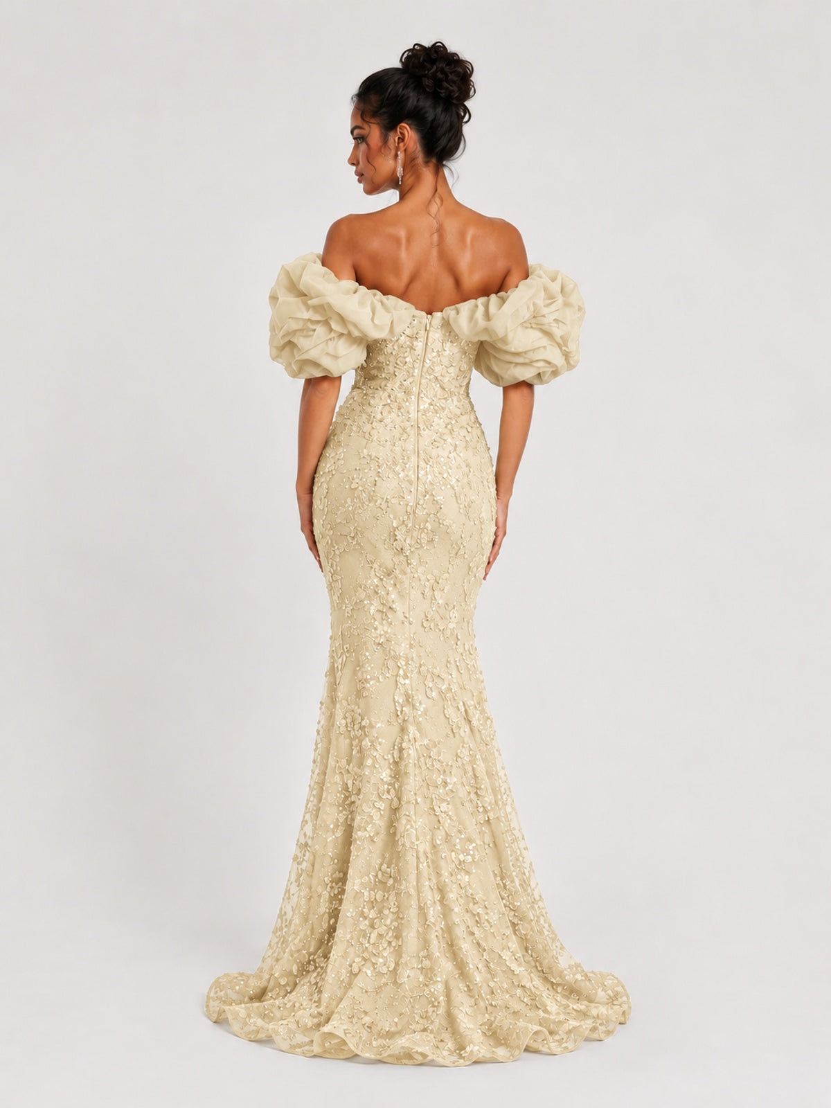 Sequin Off-Shoulder Ruffle Mermaid Prom Dress