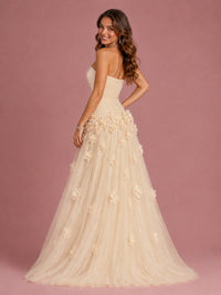 Blush Pink Strapless Sweetheart 3D Floral Tulle Ball Gown Prom Dres