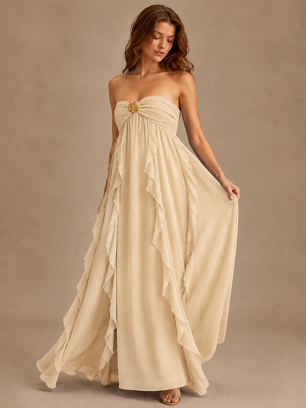 Srapless Sweetheart Chiffon Prom Dress Ruffle Formal Evening Gown