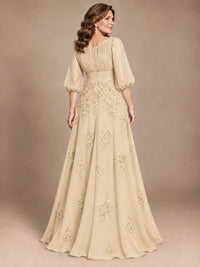 A-Line Mother of the Bride Dress with Sheer Puff Sleeves