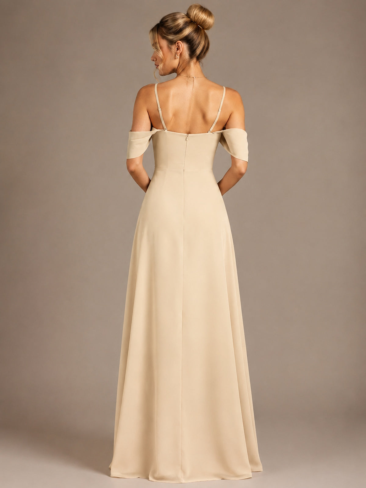 Spaghetti Strap Chiffon Bridesmaid Dress with Ruffles Slit
