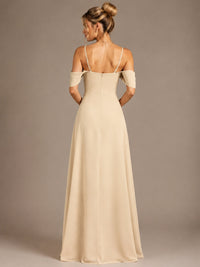 Spaghetti Strap Chiffon Bridesmaid Dress with Ruffles Slit