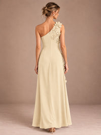 Sage Green One Shoulder Satin Formal Maxi Dress with 3D Floral