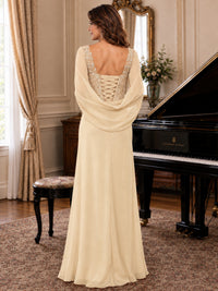 Elegant Applique Chiffon Mother of the Bride Dress with Cape Sleeves