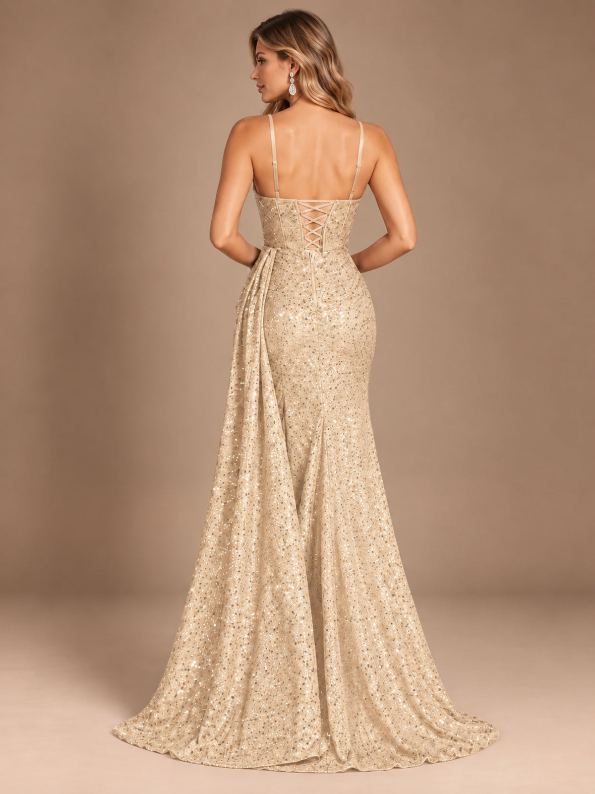 Burgundy Sequin Corset Prom Dress with High Slit