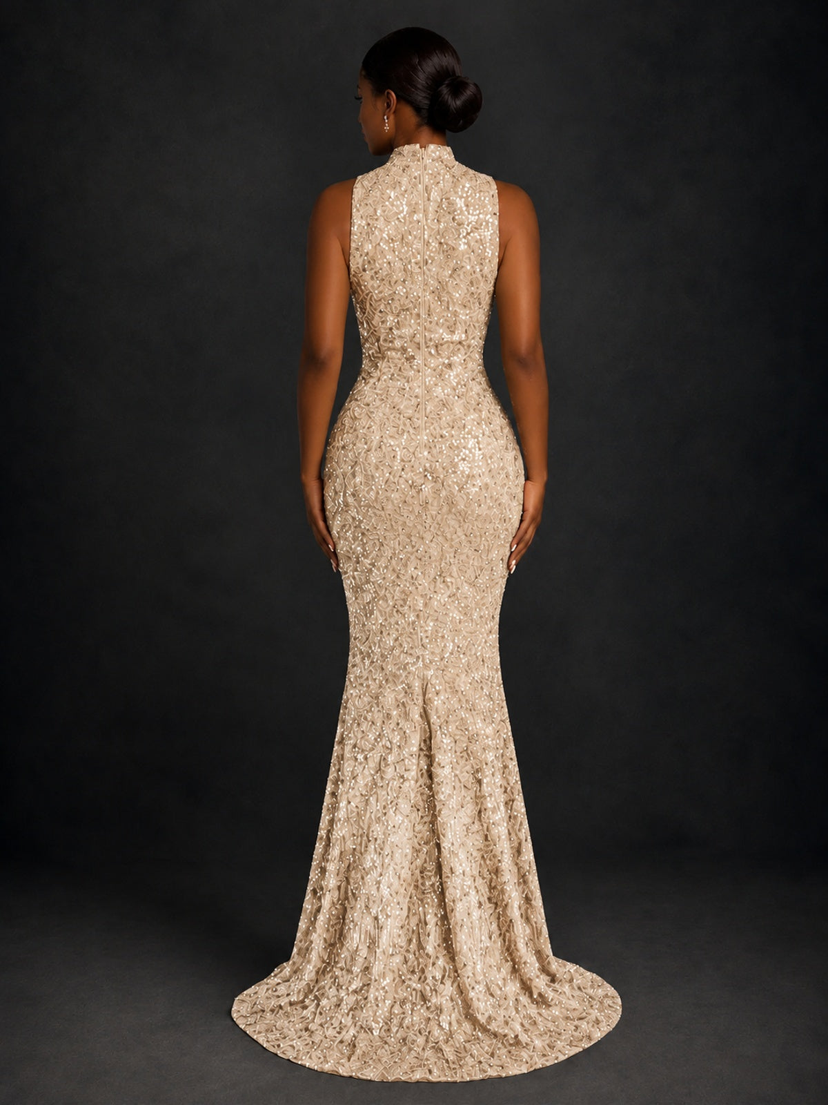 Sparkly Sequin High Neck Mermaid Prom Dress