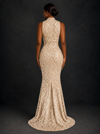 Sparkly Sequin High Neck Mermaid Prom Dress