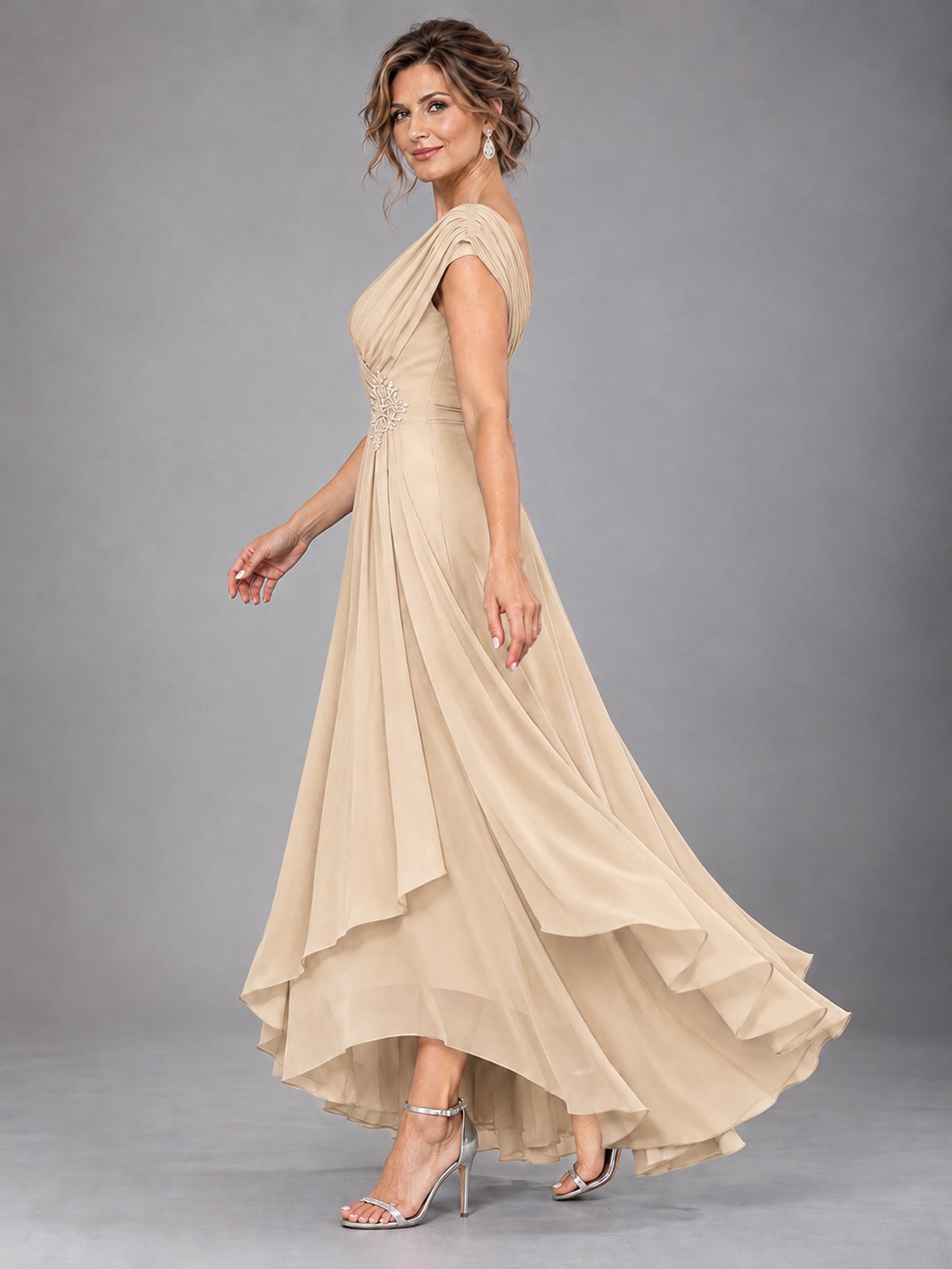 Cap Sleeve Chiffon A-Line Mother of the Bride Dress