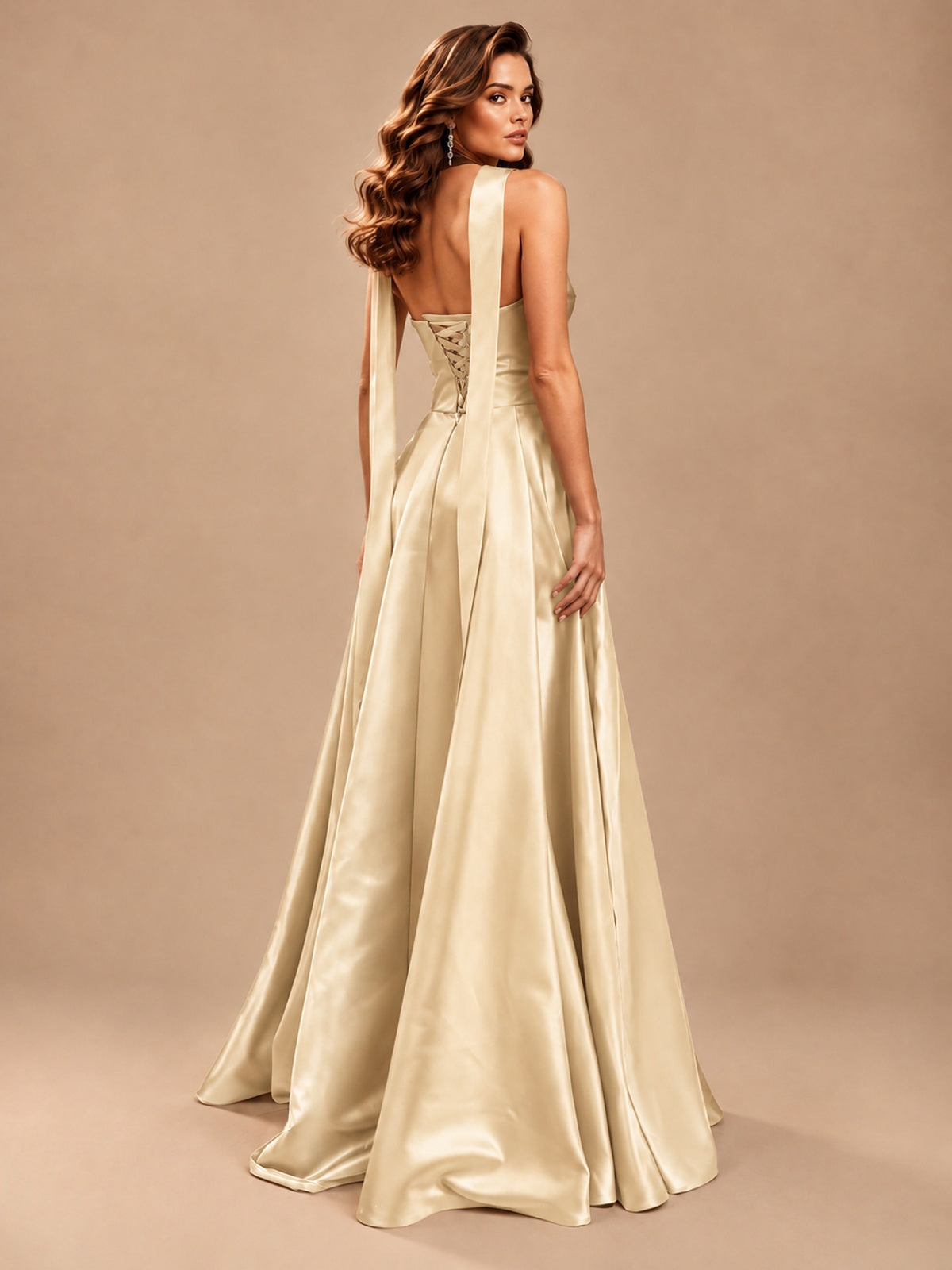 Strapless Prom Dress Side High Slit A-line Formal Dress with Scarf