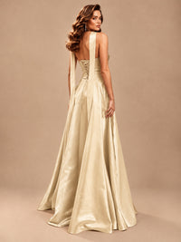 Strapless Prom Dress Side High Slit A-line Formal Dress with Scarf