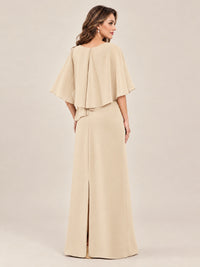 Cape Sleeve Mother of the Bride Dress with Asymmetrical Overlay