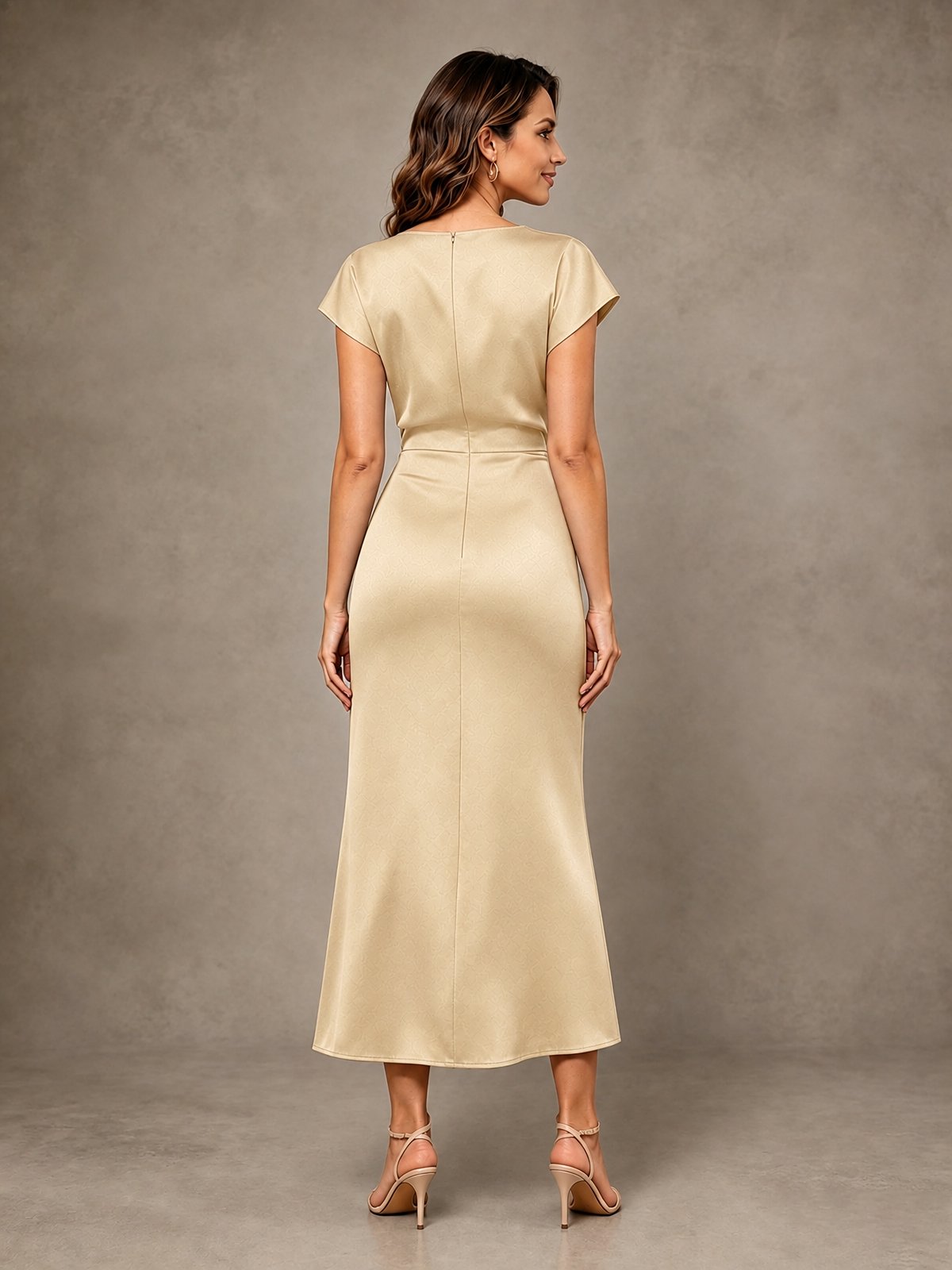 Cowl Neck Satin Mother of the Bride Dress with Ruched Waist