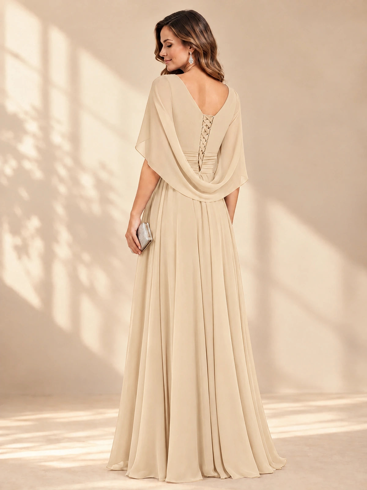 Ruched V Neck Mother of The Bride Dresses with Shawls Appliques and Cap Sleeves