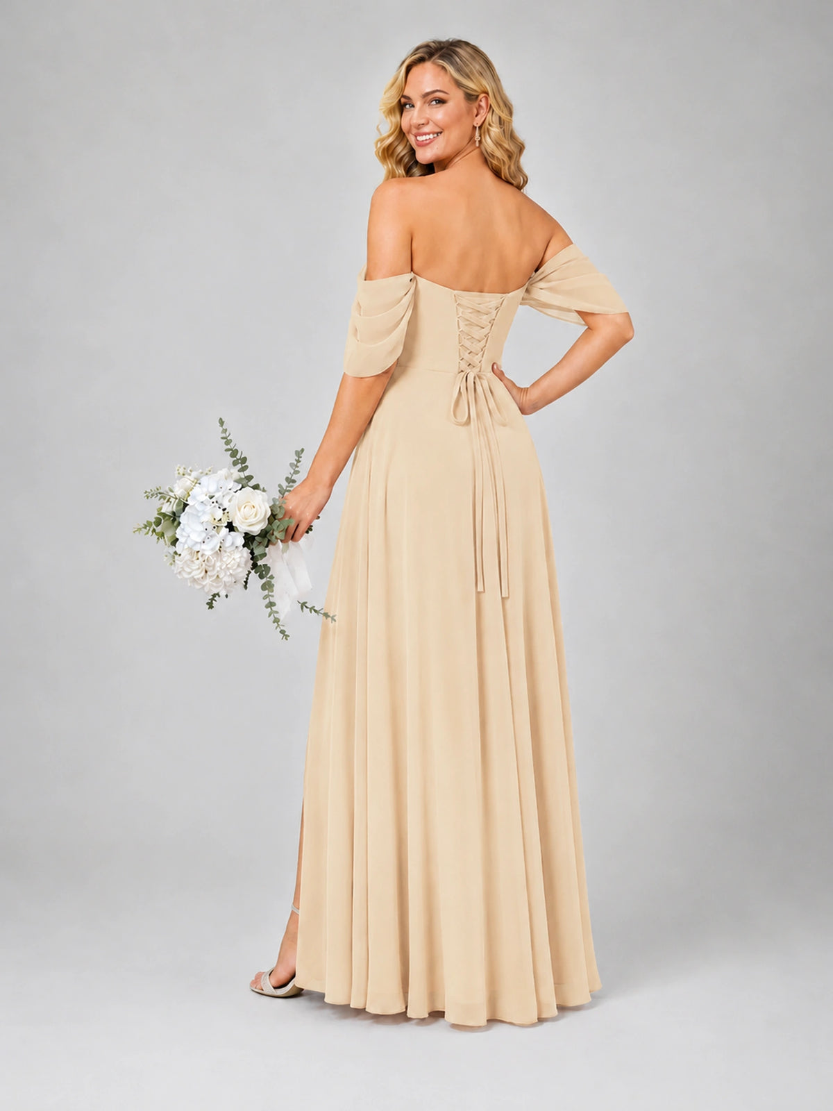 Off Shoulder Chiffon Bridesmaid Dress with Slit