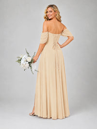 Off Shoulder Chiffon Bridesmaid Dress with Slit