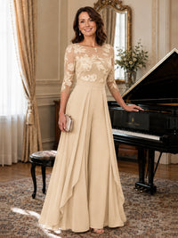 Lace Applique Wide-Leg Chiffon Mother of the Bride Jumpsuit