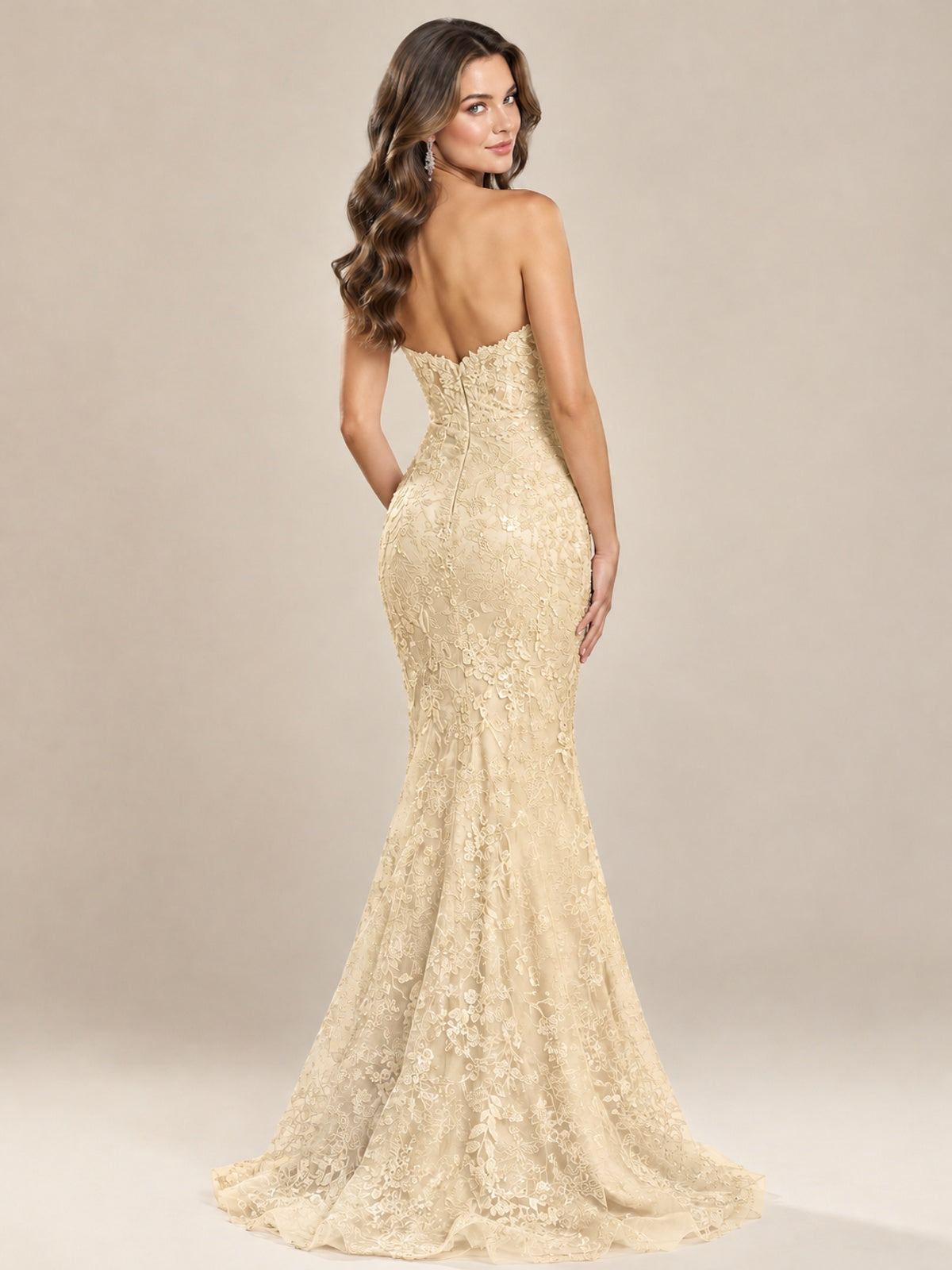 Strapless Corset Mermaid Prom Dress with Floral Lace Appliqué