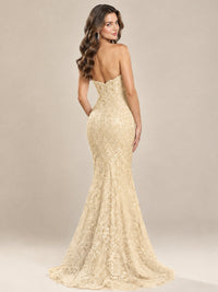 Strapless Corset Mermaid Prom Dress with Floral Lace Appliqué