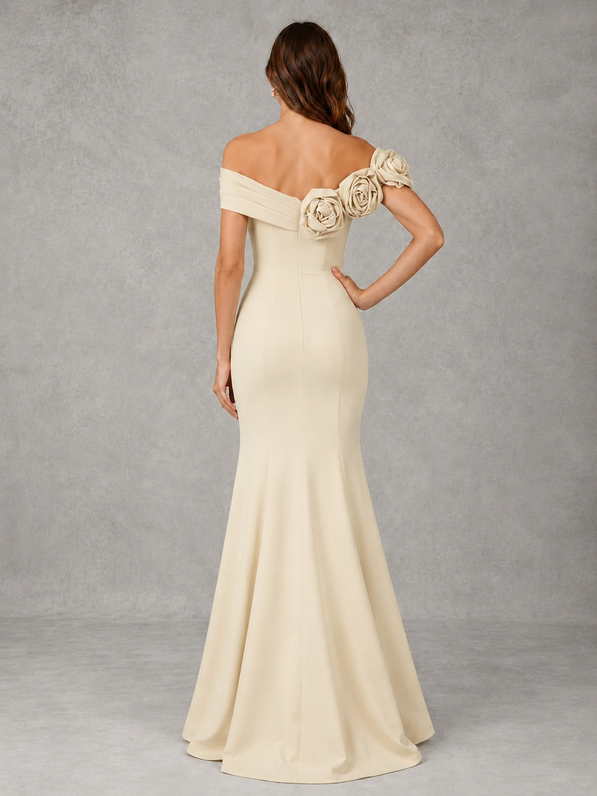 Blush Pink Off Shoulder Mermaid Bridesmaid Dress with Floral Rosette