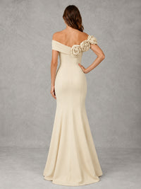 Blush Pink Off Shoulder Mermaid Bridesmaid Dress with Floral Rosette