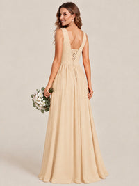 A-line Sleeveless Rucehd Chiffon Bridesmaid Dress with High Slit