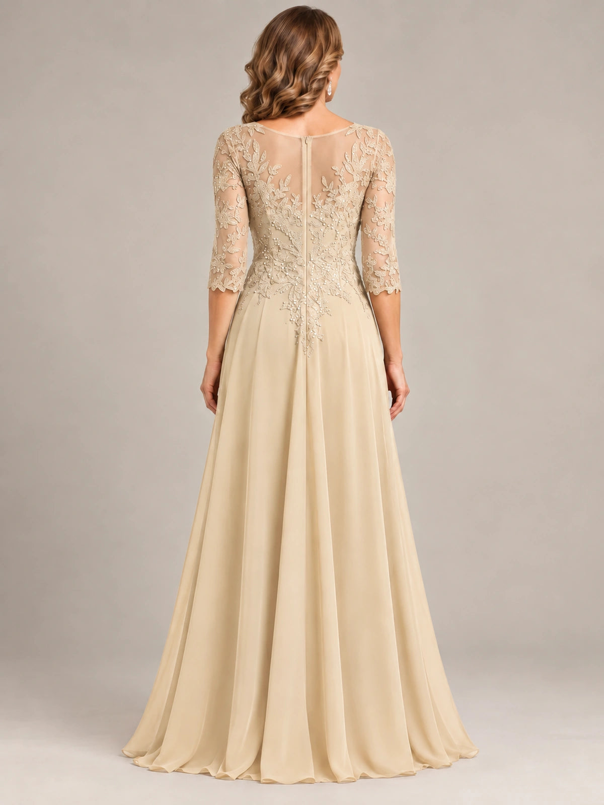 Sequin Lace A-Line Mother of the Bride Dress with 3/4 Sleeves