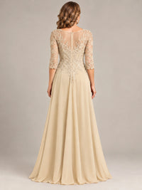Sequin Lace A-Line Mother of the Bride Dress with 3/4 Sleeves