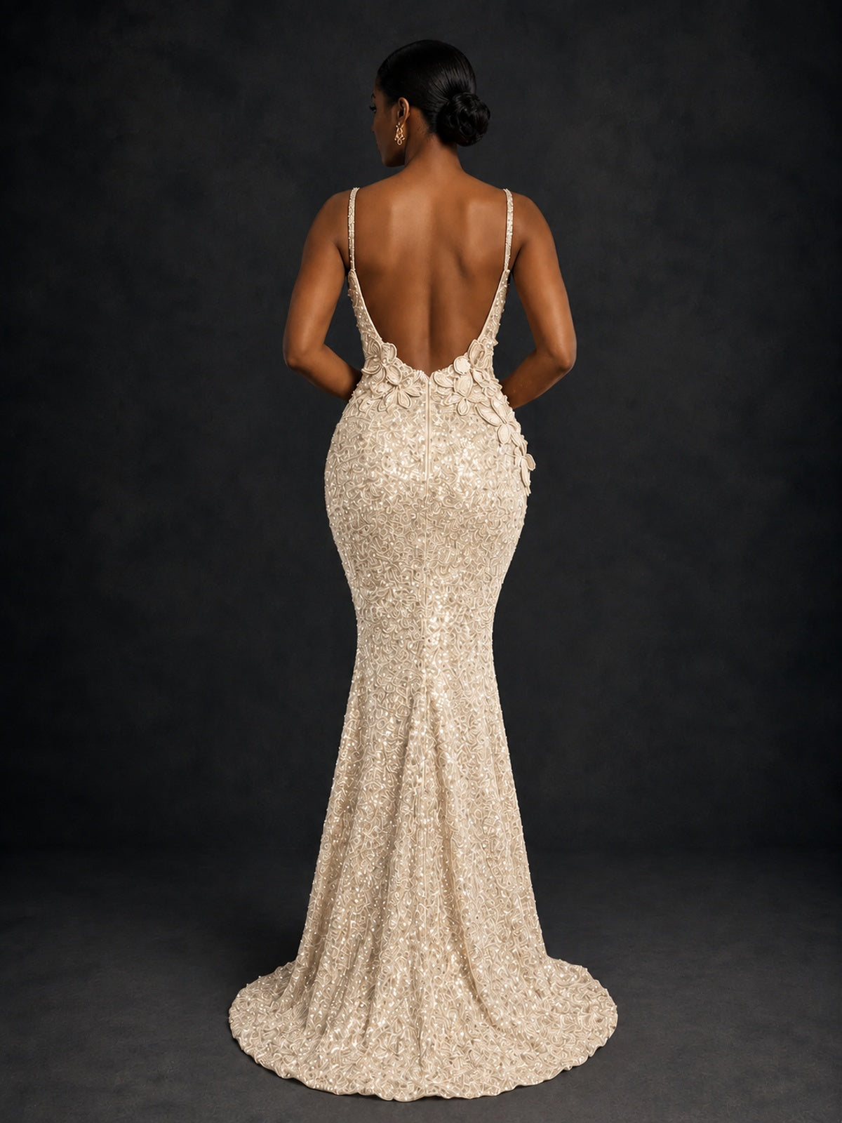 Sequin Mermaid Prom Dress with Floral Applique
