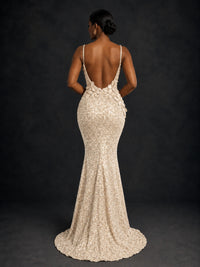 Sequin Mermaid Prom Dress with Floral Applique