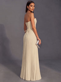 Strapless A-line Long Pleated Satin Prom Dress