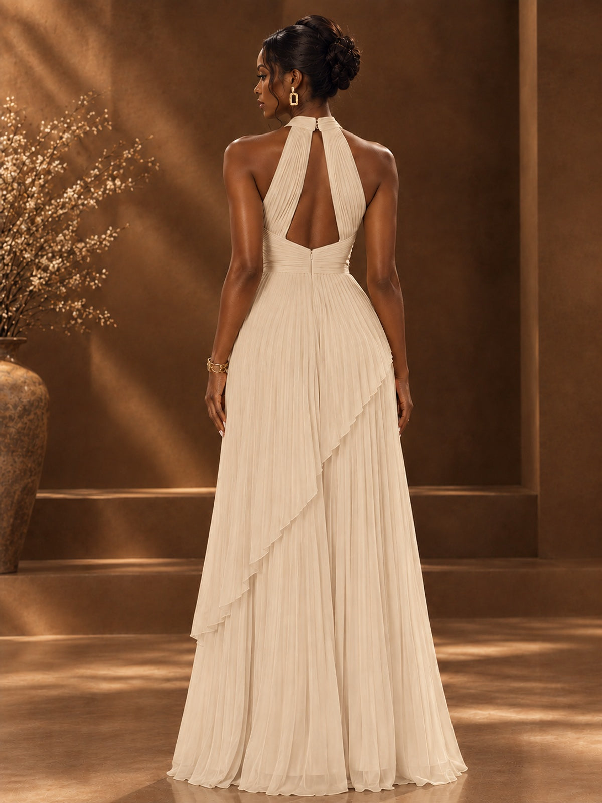 Wrap Pleated Prom Dress Halter A-line Chiffon Formal Wedding Dress