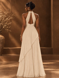 Wrap Pleated Prom Dress Halter A-line Chiffon Formal Wedding Dress