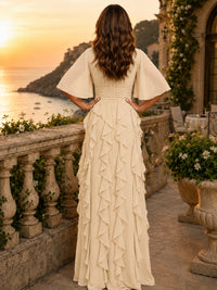 Elegant Chiffon Mother of the Bride Dress with Flutter Sleeves and Ruffle Skirt