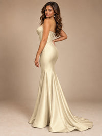 Red Strapless Satin Mermaid Prom Dress with Corset Bodice