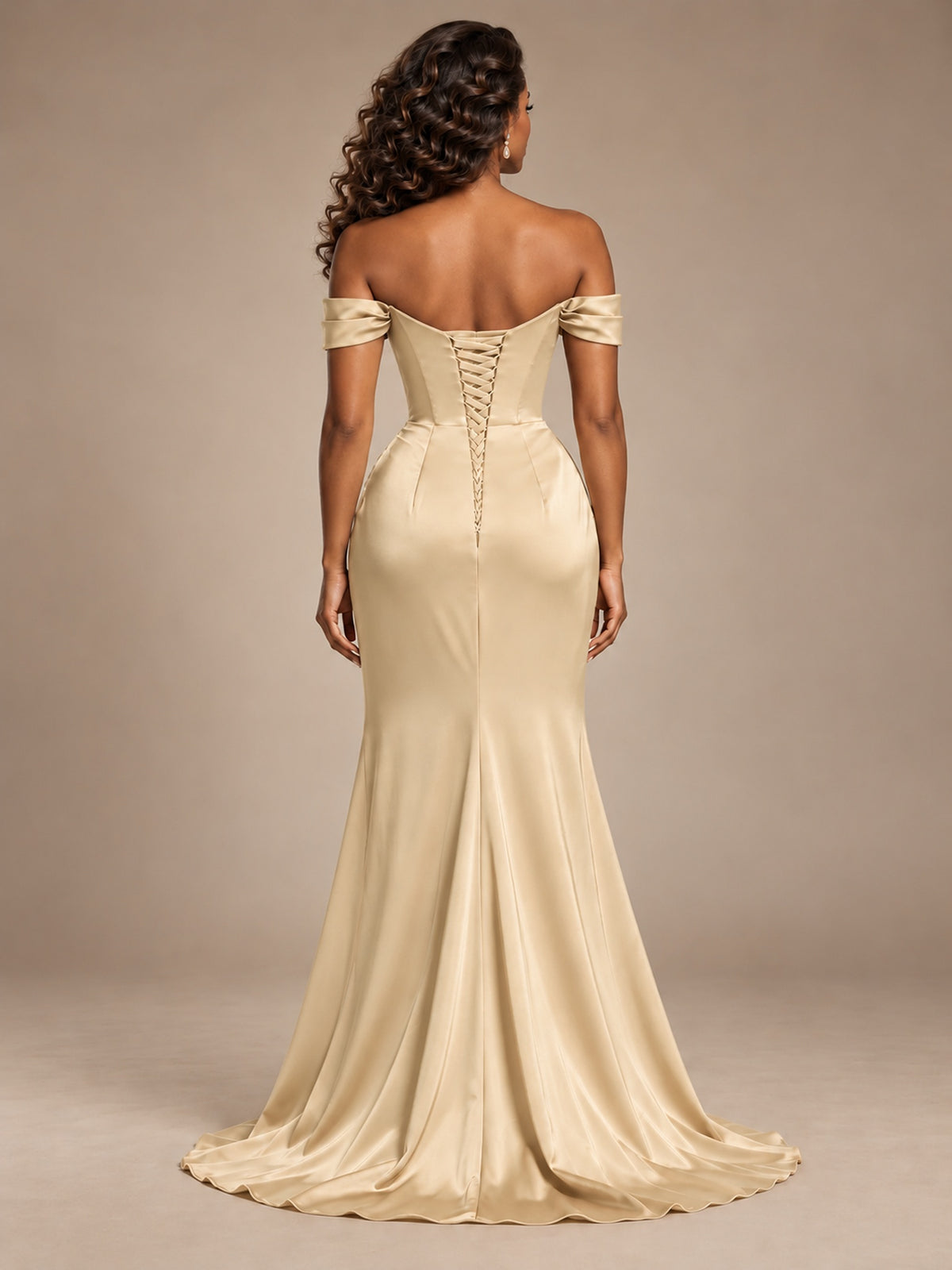 Burgundy Off-the-Shoulder Satin Corset Prom Dress with Slit