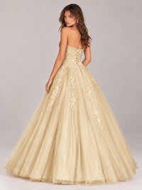Strapless Sweetheart Tulle Ball Gown Prom Dress with Lace Appliques