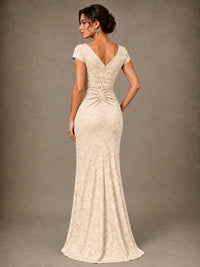 V-Neck Floral Jacquard Mother of the Bride Dress with Slit