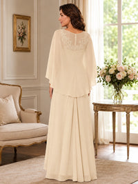 Elegant Chiffon Mother of the Bride Dress with Lace Applique and Cape Sleeves
