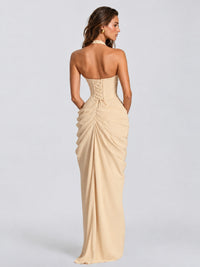 Ruched Halter Neck High-Slit Prom & Evening Dress