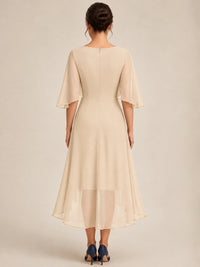 Cowl Neck Ruched Chiffon Mother of the Bride Dresses with Flutter Sleeves