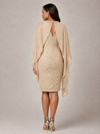 Floral Sheath Mother of the Bride Dress with Cape Overlay
