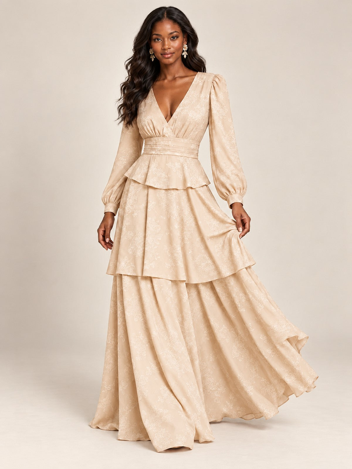 Blush Pink Floral Long Sleeve Maxi Dress